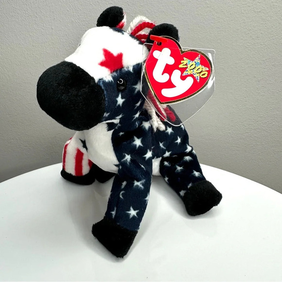 Ty Beanie Babies 2000 Lefty Donkey w/ hang tag hologram tush tag - Picture 1 of 6